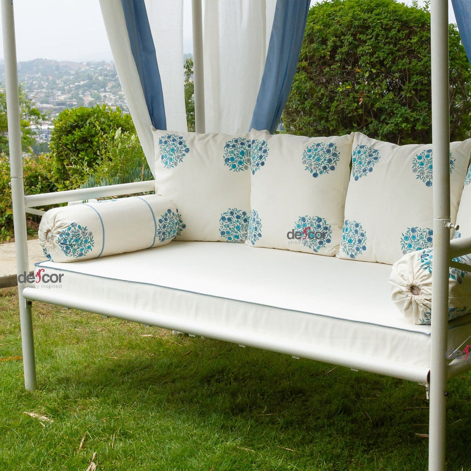 Coastal Blue & White Floral Block Print Garden Daybed