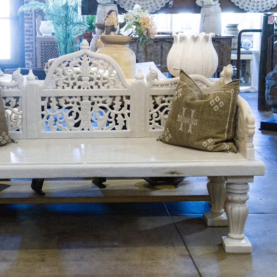 Royal Carved White Marble Garden Bench