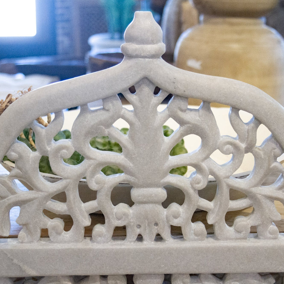Royal Carved White Marble Garden Bench