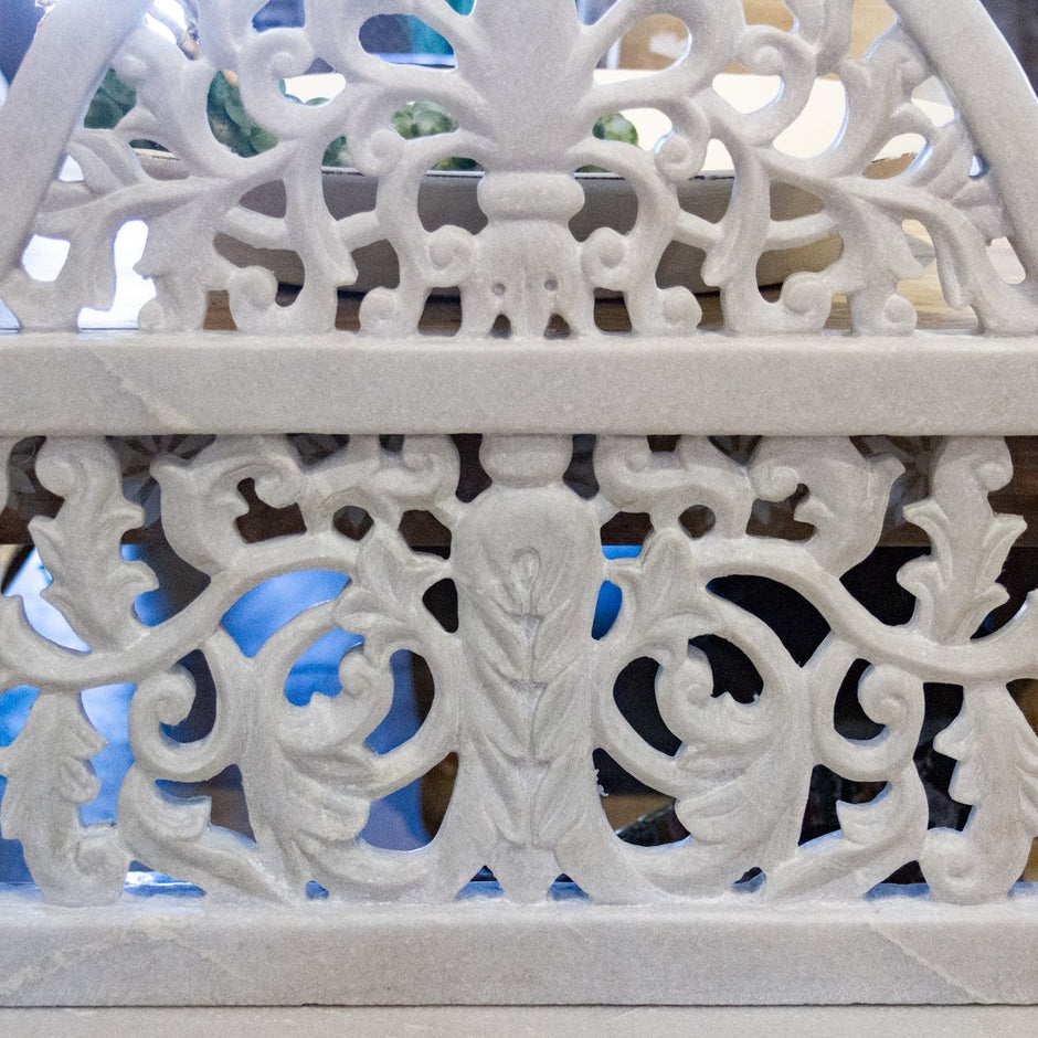 Royal Carved White Marble Garden Bench