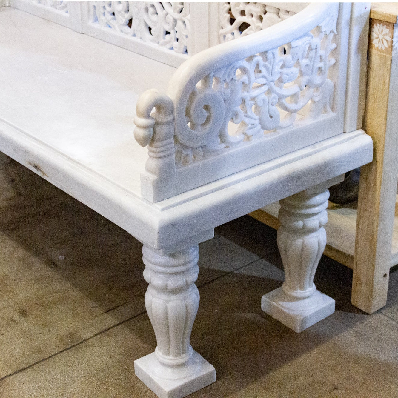 Royal Carved White Marble Garden Bench