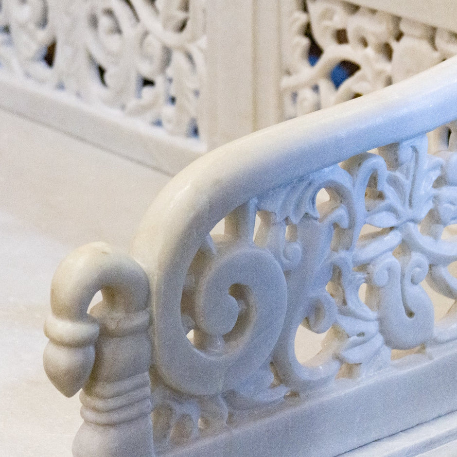 Royal Carved White Marble Garden Bench